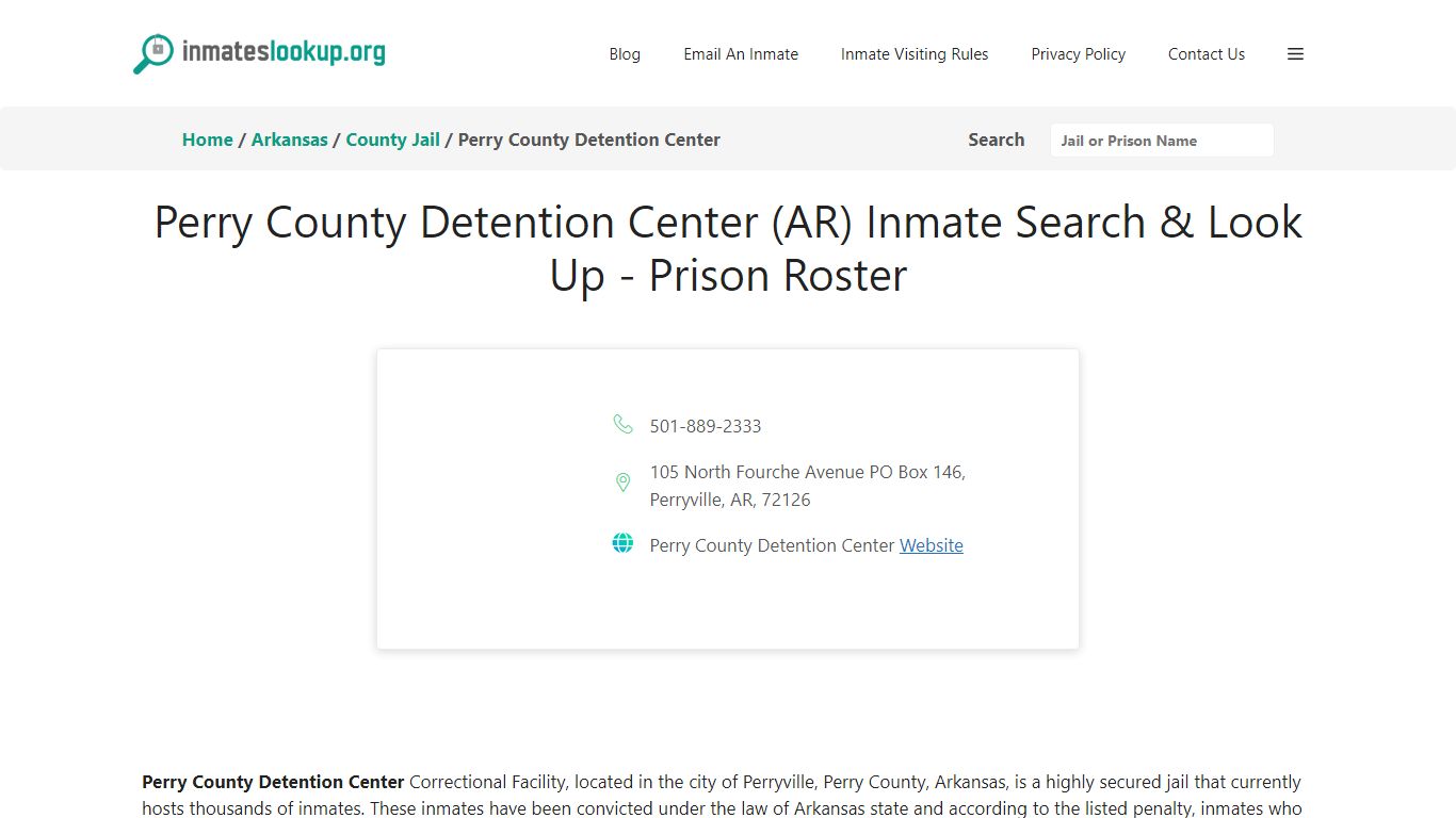 Perry County Detention Center (AR) Inmate Search & Look Up - Prison Roster